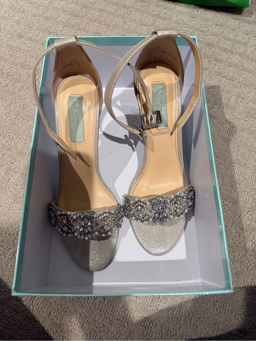 Betsey Johnson Silver Crystal Embellished Ankle-Strap Heels